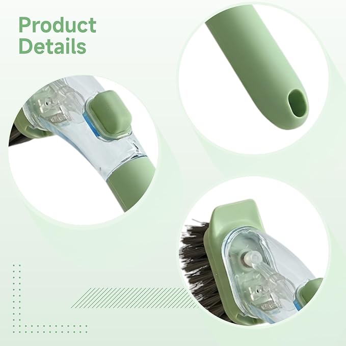 Green Orange Soap Dispensing Dish Brush 2 Pcs, Long Handle Kitchen Scrub Tool with Soft Dense Bristles, Transparent Body, Press Button for Liquid Control, Powerful Cleaning