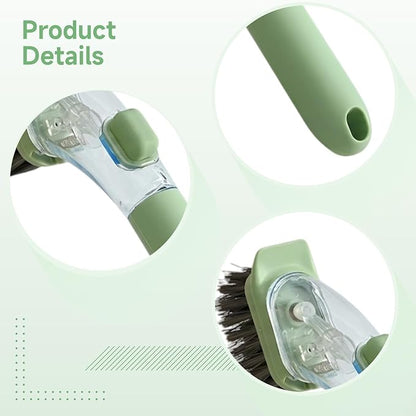 Green Orange Soap Dispensing Dish Brush 2 Pcs, Long Handle Kitchen Scrub Tool with Soft Dense Bristles, Transparent Body, Press Button for Liquid Control, Powerful Cleaning