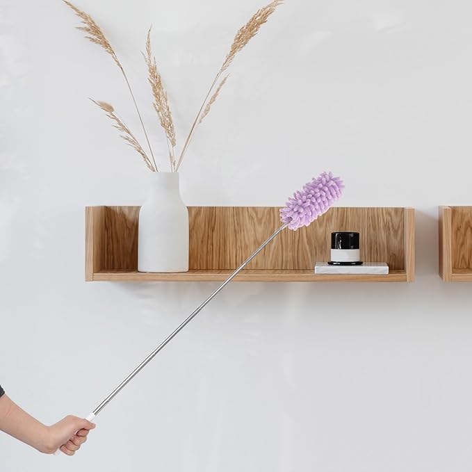 Extendable Dusting Wand with Extendable Pole and Bendable Head, 27-76cm/10.6-30'' Washable Furniture Duster Retractable Duster with Handle for Cleaning