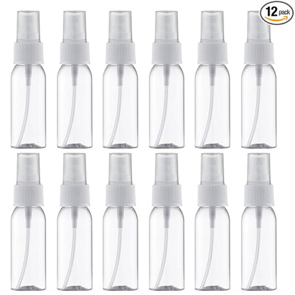 LISAPACK Plastic 1oz Spray Bottles Empty Small Mini Fine Mist Travel Size Atomizer, Tiny Sprayer for Little Perfume, Water, Cologne, Alcohol, Samples (12pcs, clear, 30ml)