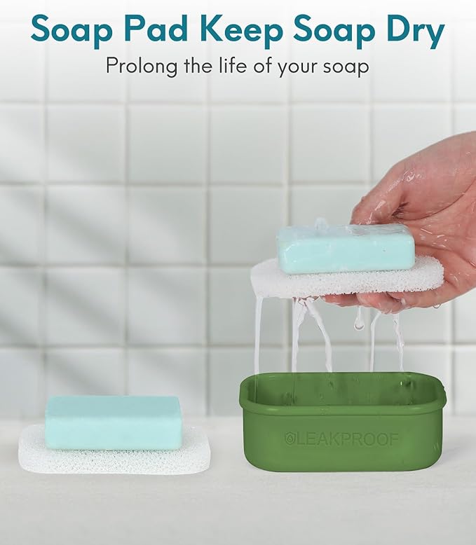 Quatish Large Leakproof Travel Soap Case, Solid Shampoo Bar Holder, Silicone Soap Box with Draining Layer, Enhanced Soap Container, Suitable for Camping, Gym, Bathroom, Outdoor Essentials, Green