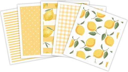 HALL & PERRY Swedish Dishcloths for Kitchen, 5-Pack, Reusable Cellulose Sponge Cloths for Kitchen & Cleaning – Eco-Friendly, Ultra-Absorbent, Quick-Drying (Lemon Yellow)