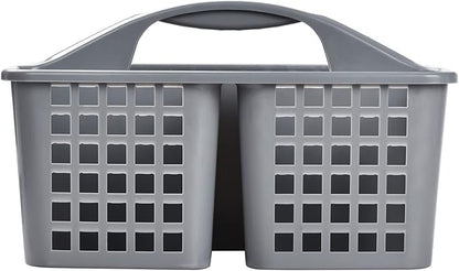 ALINK Plastic Shower Caddy Basket with Compartments, Portable Divided Cleaning Supply Storage Organizer with Handle for College Dorm Bathroom - Gray