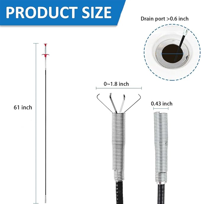 Drain Snake,61 inch Flexible Claw Grabber Tool,Drain Clog Remover - Snake Drain Hair Removal Tool for Home Sink, Bathroom Tub,Drain, Toilet, Tight Spaces