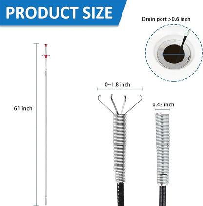 Drain Snake,61 inch Flexible Claw Grabber Tool,Drain Clog Remover - Snake Drain Hair Removal Tool for Home Sink, Bathroom Tub,Drain, Toilet, Tight Spaces
