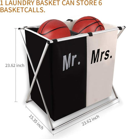 Nicesail Laundry Hamper 2 Section for Husband&Wife Parents or Couple, Clothes Basket Laundry Wedding Gift, Washing Storage Basket with Handle, Waterproof Bag Foldable Aluminum Frame Bathroom Bedroom