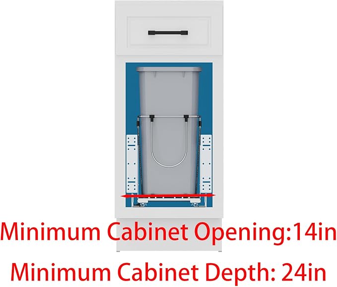 Pulloutor Pull Out Cabinet Organizer, 35 Qt Single Trash Can Pull Out Cabinet Trash Can, Soft Close Under Sink Cabinet Organizer, Insert Mount for Kitchen Cabinet Storage
