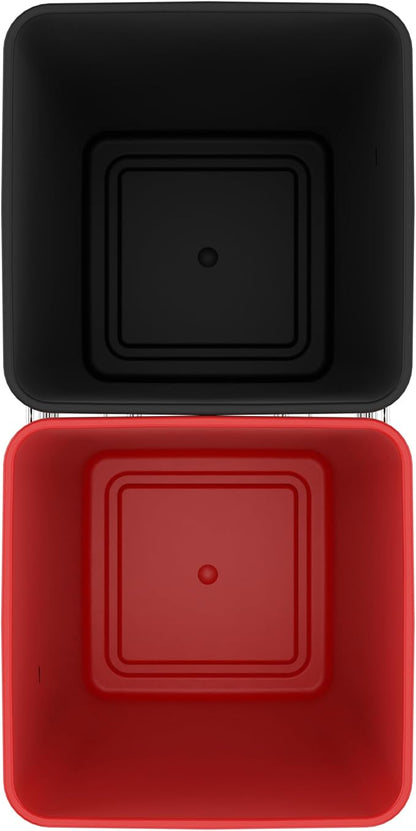 Rev-A-Shelf Pullout Trash Can for Kitchen Cabinets 27 Qt Garbage Recycling Bin with Full Extension Slides, Red/Black, RV-15KD-1618C-S