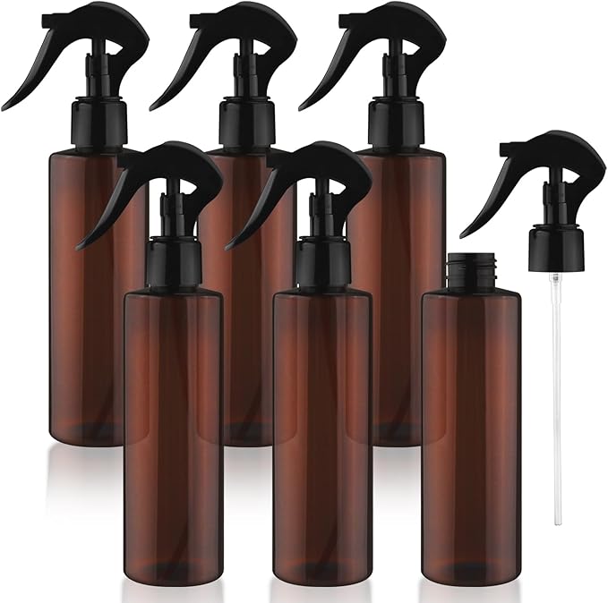 6-Pack 200ml Brown PET Plastic Spray Bottles with Black PP Head Empty Fine Mist Liquid Sprayer Multi-Purpose Atomizer Dispenser for Home,Garden and Beauty