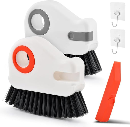 2Pcs Window Track Cleaner with Hard Bristle Brush & Scraper, 2-in-1 Groove Cleaning Tool for Sliding Door Tracks, Window Sills, and Seal Crevices