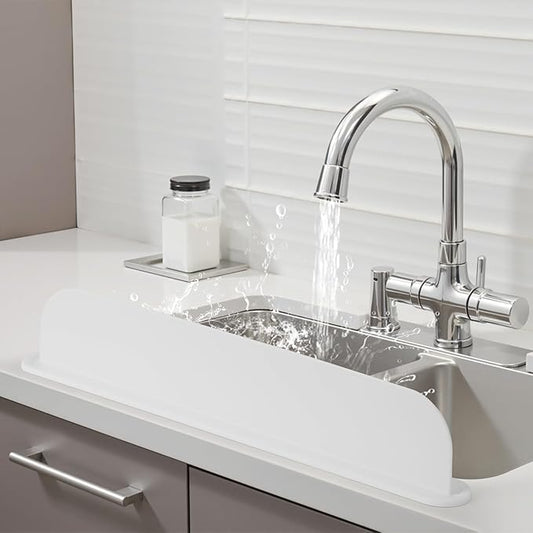 19.3 inch Silicone Sink Splash Guard, Splash Guard for Kitchen Sink Area, Backsplash Protector for Kitchen Countertop & Bathroom Bathtub with Non-Slip Strong Suction, White