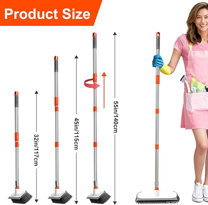 ITTAR Floor Scrub Brush with Long Handle, 12" Wide 2-in-1 Deck Brush and Squeegee with 55" Stainless Steel Pole, Heavy-Duty Stiff Bristles for Shower, Tile, Garage, Patio & Kitchen-Orange