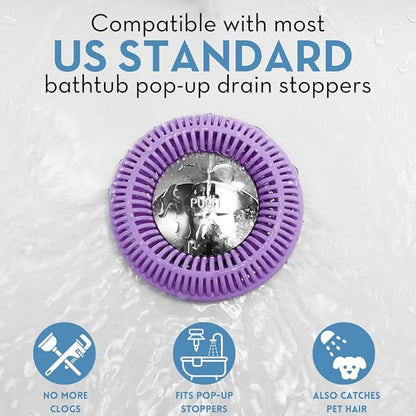 Hair Catcher for Shower Drain & Bathtub – TubRing Pop-Up Drain Protector & Strainer, Reusable Silicone Stopper for Bathroom Clog Prevention, Fits 1.85"–2.16" Drains | Violet