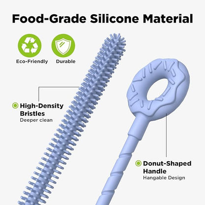 2 Pcs Silicone Straw Cleaner Brush, Extra Long Cleaning Brushes for Straws, 6mm&9mm, Blue
