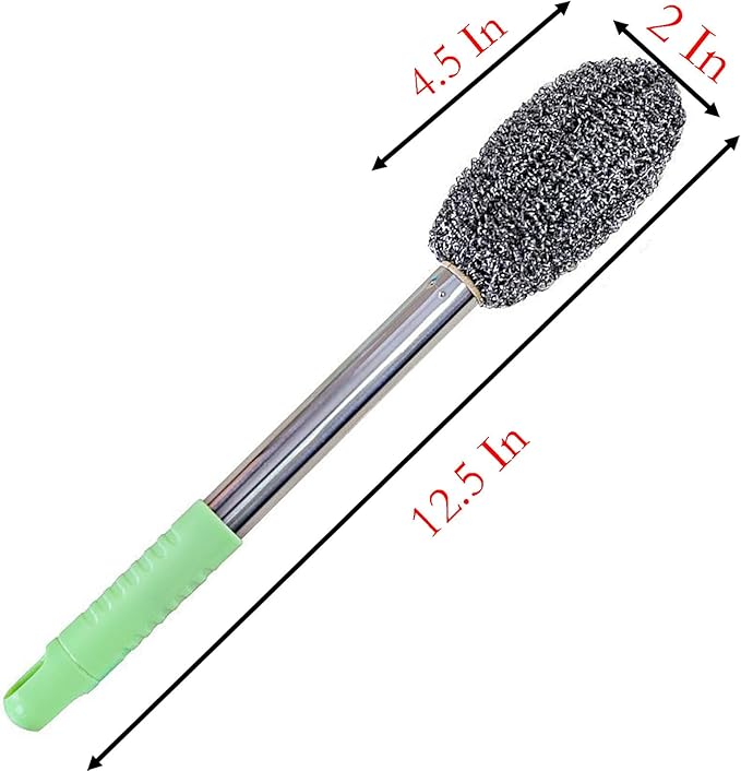 Long Handle Steel Wire Ball, 2 Pcs 12.5 Inch Stainless Steel Ball Brush for Pot, Bottle and Closestool (2)