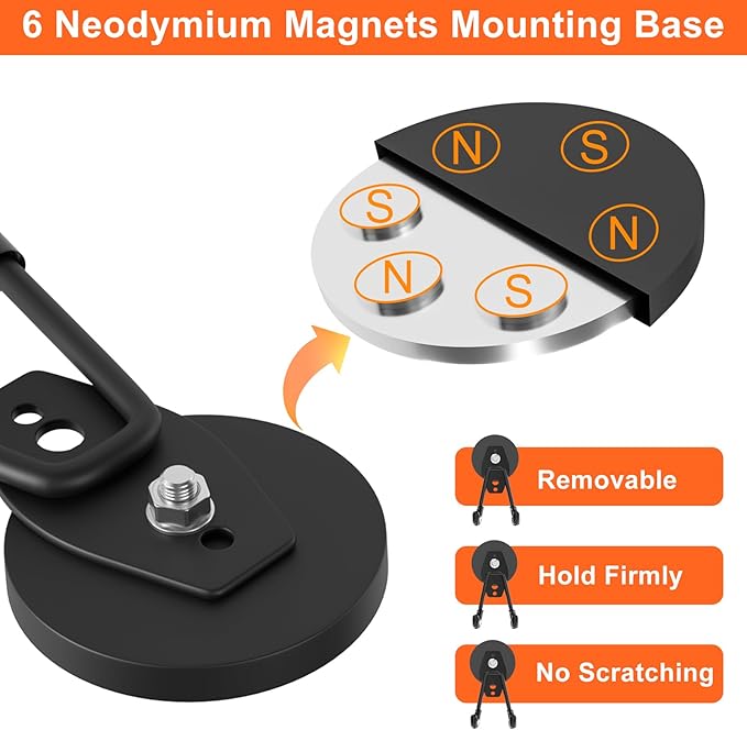 ENUODA Strong Magnetic Hooks Heavy Duty Upgraded Large Magnets with Hooks Magnetic Garage Hooks for Hanging Shovel, Broom, Wreath, Garden Tool, Toolbox, Shed, Garage, Locker, 4PCS