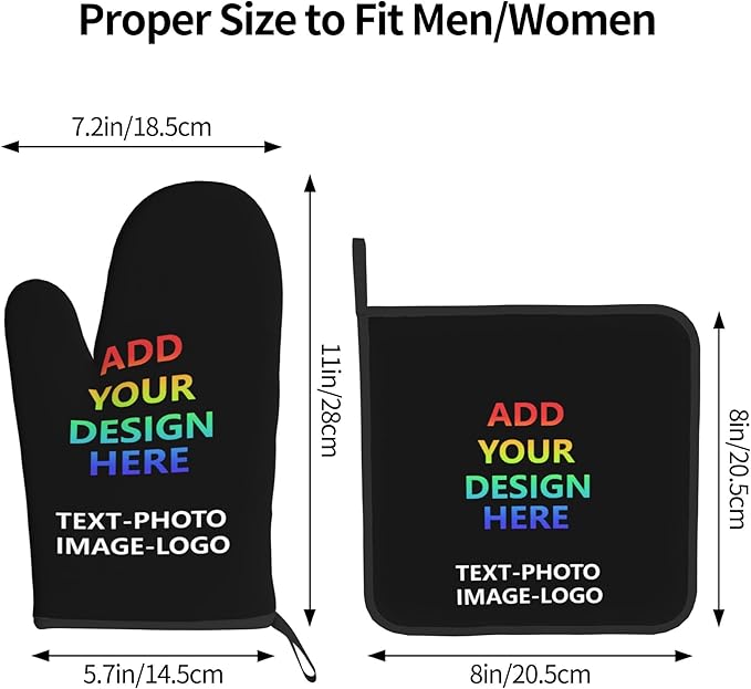 Custom Oven Mitts and Pot Holders Sets Personalized Customized Logo Text Image Kitchen Mitts Hot Pads for Cooking BBQ Baking Grilling