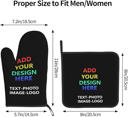 Custom Oven Mitts and Pot Holders Sets Personalized Customized Logo Text Image Kitchen Mitts Hot Pads for Cooking BBQ Baking Grilling
