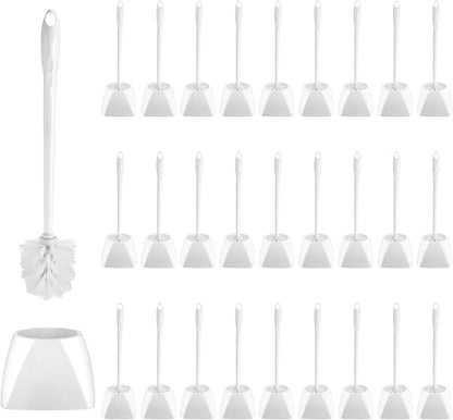 FoldTier 30 Sets Toilet Holder and Brush Set 16.14 Inch Toilet Bowl Cleaner Brush with Caddy Bathroom Scrub Plastic Scrubber with Long Handle for Bathroom Cleaning, Easy to Assemble (White)