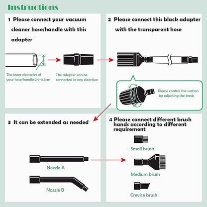 EZ SPARES Vacuum Crevice Attachment Kit,Micro Cleaning Tools for Keyboard,Crevice,Car,Vents & Tight Spaces,Compatible with Most Universal 1-1/4 Inch Hose Vacuums,Computer Cleaning Kit,All in Kit