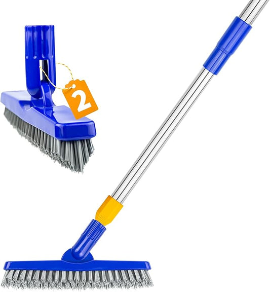 2 Pack Grout Brush with Long Handle, 56.5'' Swivel Grout Cleaning Brush,V-Shape Grout Scrub Brush, Extendable Handle Grout Cleaner Brush for Tile Floors，Bathroom,Baseboard,Shower,Corner