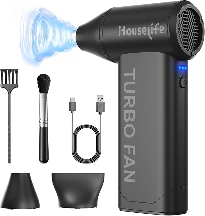 Houselife 150,000 RPM Magnetic Electric Air Duster - Brushless Compressed Air Duster, 3-Gear Adjustable, Rechargeable Mini Blower for PC, Keyboard, Car Drying & Detailing, Reusable Air Can Alternative