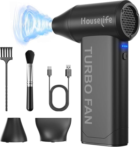 Houselife 150,000 RPM Magnetic Electric Air Duster - Brushless Compressed Air Duster, 3-Gear Adjustable, Rechargeable Mini Blower for PC, Keyboard, Car Drying & Detailing, Reusable Air Can Alternative