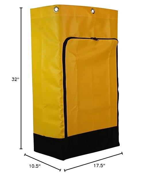 American Supply Replacement Janitorial Cart Bag 10.5"Wx17.5"Dx32" Long Vinyl with 6 Solid Brass Grommets and Front Opening Zipper Color Yellow
