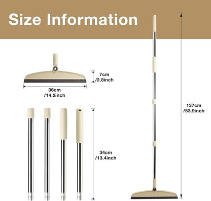 Silicone Air Broom, Multi-Function Long Handle with Adjustable Rubber Squeegee for Indoor Hardwood Floors, Kitchens, Concrete Floors, Bathroom Tiles (Beige)