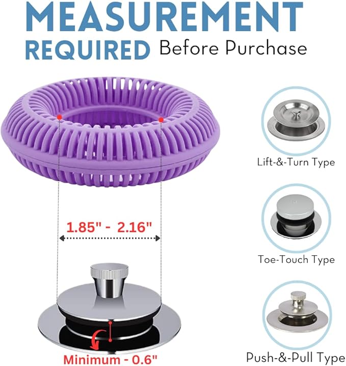 Hair Catcher for Shower Drain & Bathtub – TubRing Pop-Up Drain Protector & Strainer, Reusable Silicone Stopper for Bathroom Clog Prevention, Fits 1.85"–2.16" Drains | Violet