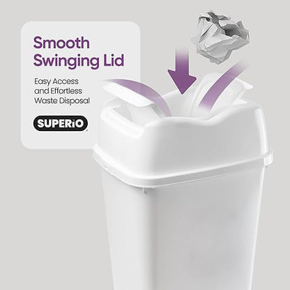 Garbage Can with Swing Top-Split Lid | Large Kitchen Trash Can with Lid | Durable Plastic |Slim & Sturdy Trash Bin | Fingerprint Resistant | 13 Gallon / 50 qt / 50 L - White | Superio