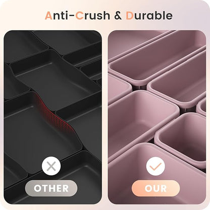 A-LuGei 【Military Grade】 Drawer Organizer, 【𝟱𝗦𝗶𝘇𝗲】 Makeup organizer, 【Holds 177 Items】 Bathroom Organizers and Storage, Organization and Storage, Desk Drawer Organizer for Vanity (Lilac)