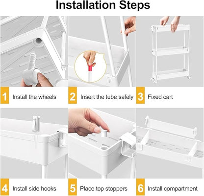 SPACELEAD 2-piece Set Slim Storage Cart 3 Tier,Bathroom Organizer Rolling Utility,Mobile Shelving Unit Slide Out for Office, Kitchen, Laundry Room & Narrow Places