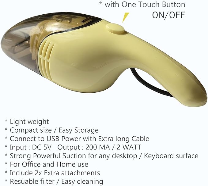 Lightweight Mini Vacuum with Strong Suction - Perfect for Keyboard, Desktop Dust Removal (Yellow)