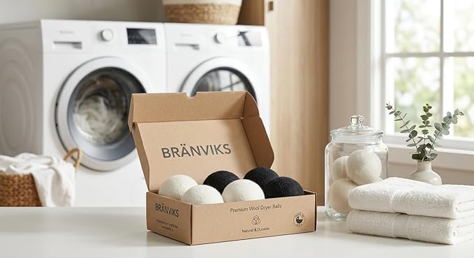Wool Dryer Balls – 6 XL Organic New Zealand Wool Dryer Balls | Reduce Drying Time, Anti-Static & Wrinkle Reducing | Reusable Fabric Softener Alternative (White & Black Set)