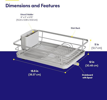 Dish Drying Rack 3 Piece Dish Drainer with Drainboard Set for Kitchen Counter ✅– Dish Rack with Removable Utensil Holder & Swivel Spout for Countertop ✅– DishRack for Plates, Cups & More, Silver