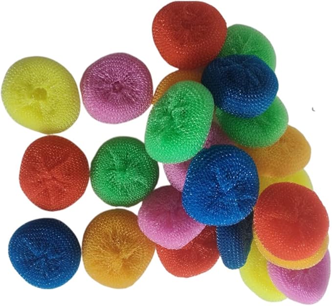 Plastic Dish Scrubbers for Dishes, Nylon Pot Round Scrubber Scouring Pad, Colorful Non Scratch Mesh Scouring Dish Pads Scrubbers for Cookware (24 Pack)