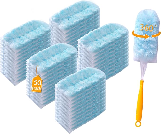 50 Count Duster Refills for Swiffer Dusters with 2 Handle, 360° Heavy Duty Duster for Swiffer Duster Refill,4X Microfibers Disposable Duster Refills Kit for Cleaning Home, Office, Corners, Blinds