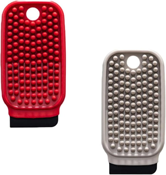 3-in-1 Silicone Dish Sponge-Food-Grade BPA-Free Cleaning Brush with Dual-Sided Comb&Scraper,Hanging Hole for Easy Storage,Fast-Dry Reusable Kitchen Gadget for Dishes/Fruits/Vegetables (Red+Grey)