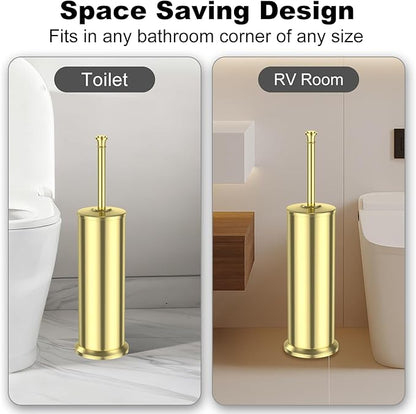 Gold Toilet Brush and Holder，Long Handled Gold Toilet Brush for Bathroom，Stainless Steel Heavy Duty Toilet Bowl Brush,Removable Inner Bowl,Deep Cleaning Dense Bristles Cleaner Brush -Space Saving