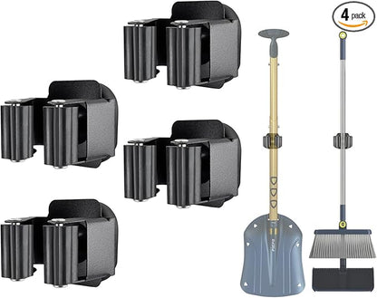 Upgraded Magnetic Broom and Mop Holder Wall Mount, Space-Saving Heavy Duty No Drill Over the Door Broom Gripper RV Camper Wall Organizer,Black,4 Pcs