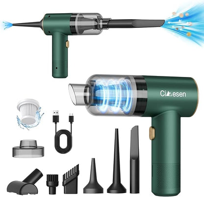 Car Vacuum Portable 4 in 1 Vacuum Cleaner 12000Pa Mini Handheld Vacuum Cordless Rechargeable 120W High Power Vacuum Cleaner & Air Duster Multi-Nozzles for Car Home Office Pet(Green)