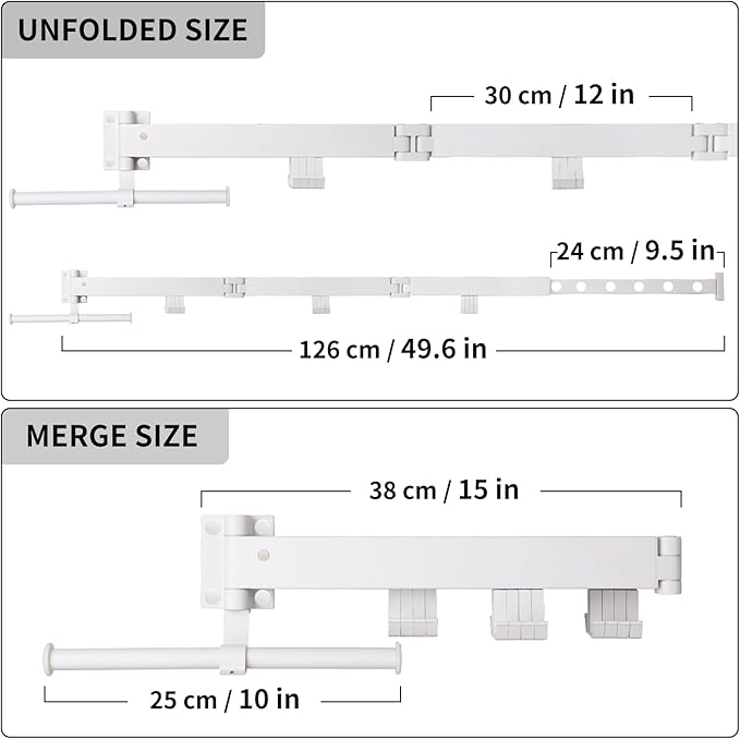 RFOUO Wall Mounted Clothes Drying Rack,Drying Rack Clothing Wall Mount with Foldable Features(Tri-Fold),Space Saver,Wall Mounted Drying Rack for Laundry Balcony Bathroom (White)