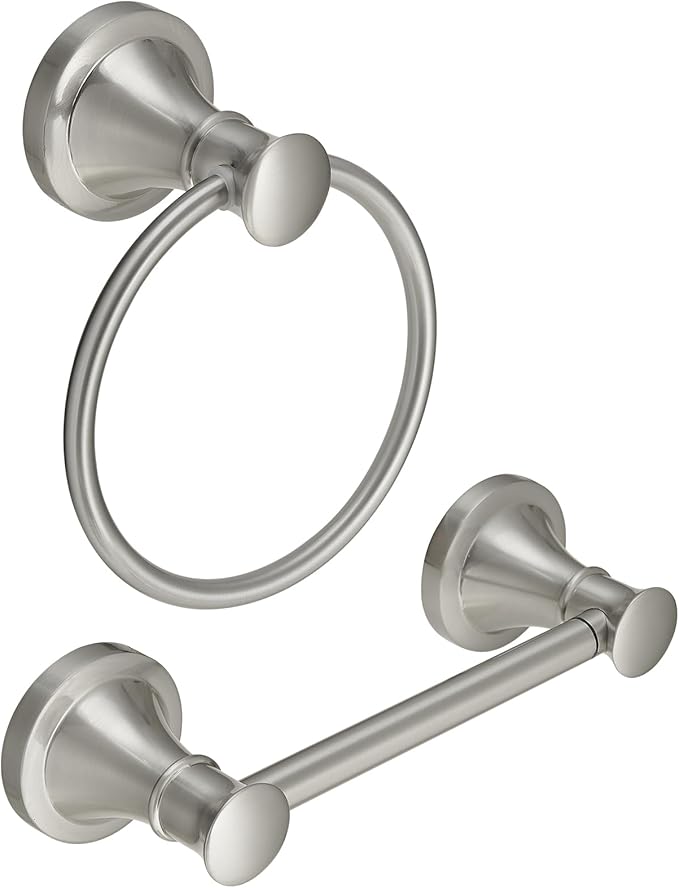 RUMOSE Toilet Paper Holder and Hand Towel Ring Brushed Nickel Wall Mount Bathroom Hardware Accessories 2 PCS Set Flexible Pivoting Toilet Tissue Roll Holder and Towel Hanger, Stainless Steel