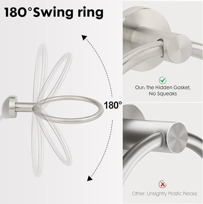 Brushed Nickel Toilet Paper Holder Set, Stainless Steel Towel Ring, Double Post Pivoting Toilet Paper Holder and Hand Towel Holder Set for Bathroom, Bathroom Hardware Accessories Set