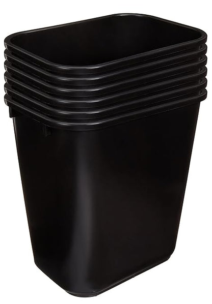 Amazon Basics Rectangular Commercial Office Wastebasket, Easy to Clean, 7 Gallon, Black, 6-Pack