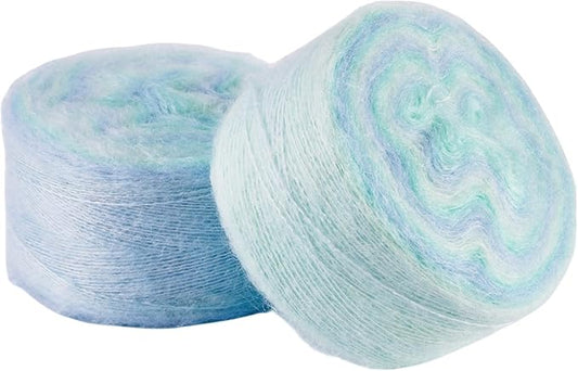 2 Roll Mohair Wool Yarn Soft for Crocheting Knitting Hand Washable Long Wool Yarn DIY Scarf Crochet Thread for Clothes Hats Sweater Scarf Craft Projects (Light Blue)