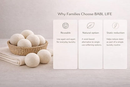 XL Wool Dryer Balls 6 Pack, 3 Inch, 100% New Zealand Wool, Reusable Natural Fabric Softener for Towels, Bedding and Larger Loads, Helps Reduce Drying Time, Wrinkles and Static Cling