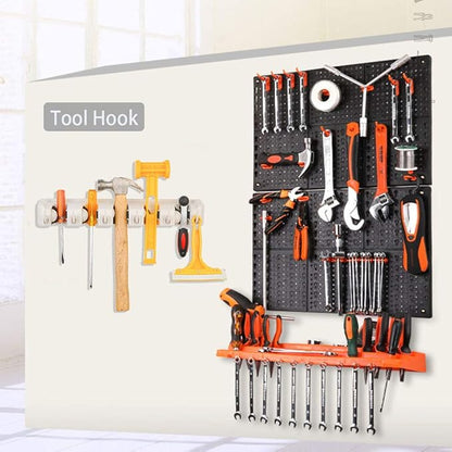 C-CHAIN Mop and Broom Holder, 5 Position with 6 Hooks Garage Storage Holds up to 11 Tools, Multipurpose Wall Mounted Tool Rack Organizer for Kitchen Garage