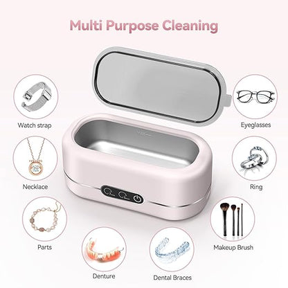 Jewelry Cleaner Ultrasonic Machine, Upgraded 48KHz Ultrasonic Cleaner with 304 Stainless Steel for Jewelry, Eyeglasses, Rings, Watch Strap, Dentures-Pink